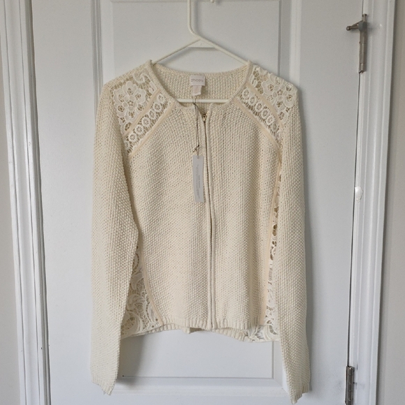 Chico's Tops - Chico's Lainey Cotton Ivory Blend Lace Zip Up Cardigan